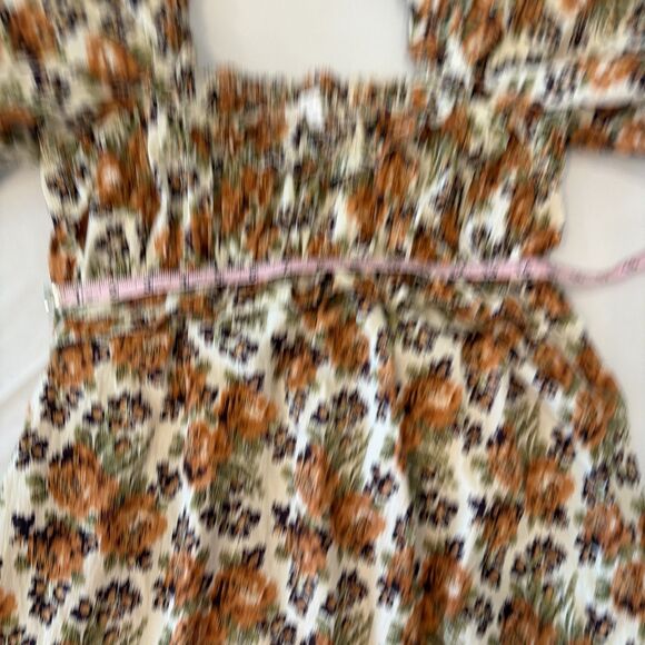 Anthropologie Love The Label Sz M Floral Puff Slv Maxi Dress Earthy Boho Roses - Picture 13 of 16